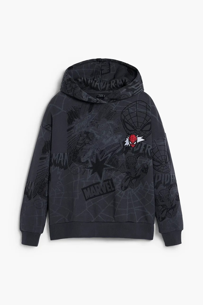 Dětská bavlněná mikina Desigual šedá barva, s kapucí, s aplikací, 25WBSK08