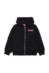 Dětská bavlněná mikina Diesel SDROPSHOODZ OVER SWEAT-SHIRT černá barva, s kapucí, s potiskem, J02484