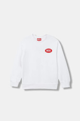 Dětská bavlněná mikina Diesel SPATCH OVER SWEAT-SHIRT bílá barva, s aplikací, J02482