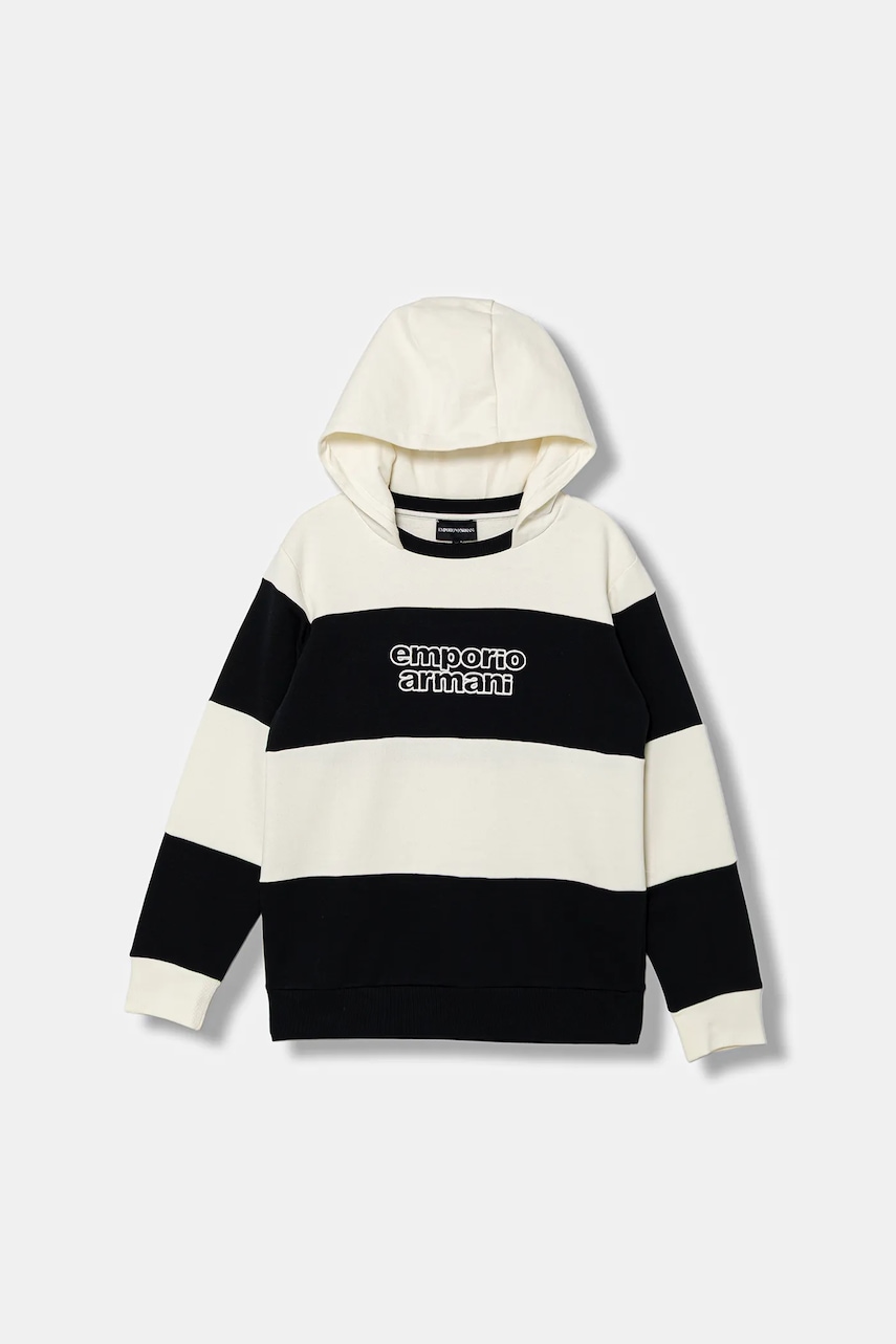 Dětská bavlněná mikina Emporio Armani tmavomodrá barva, s kapucí, vzorovaná, EB000770 AF16135