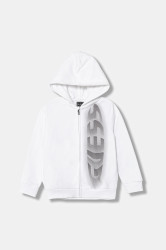 Dětská bavlněná mikina Guess bílá barva, s kapucí, s potiskem, N5YQ08 KAD74