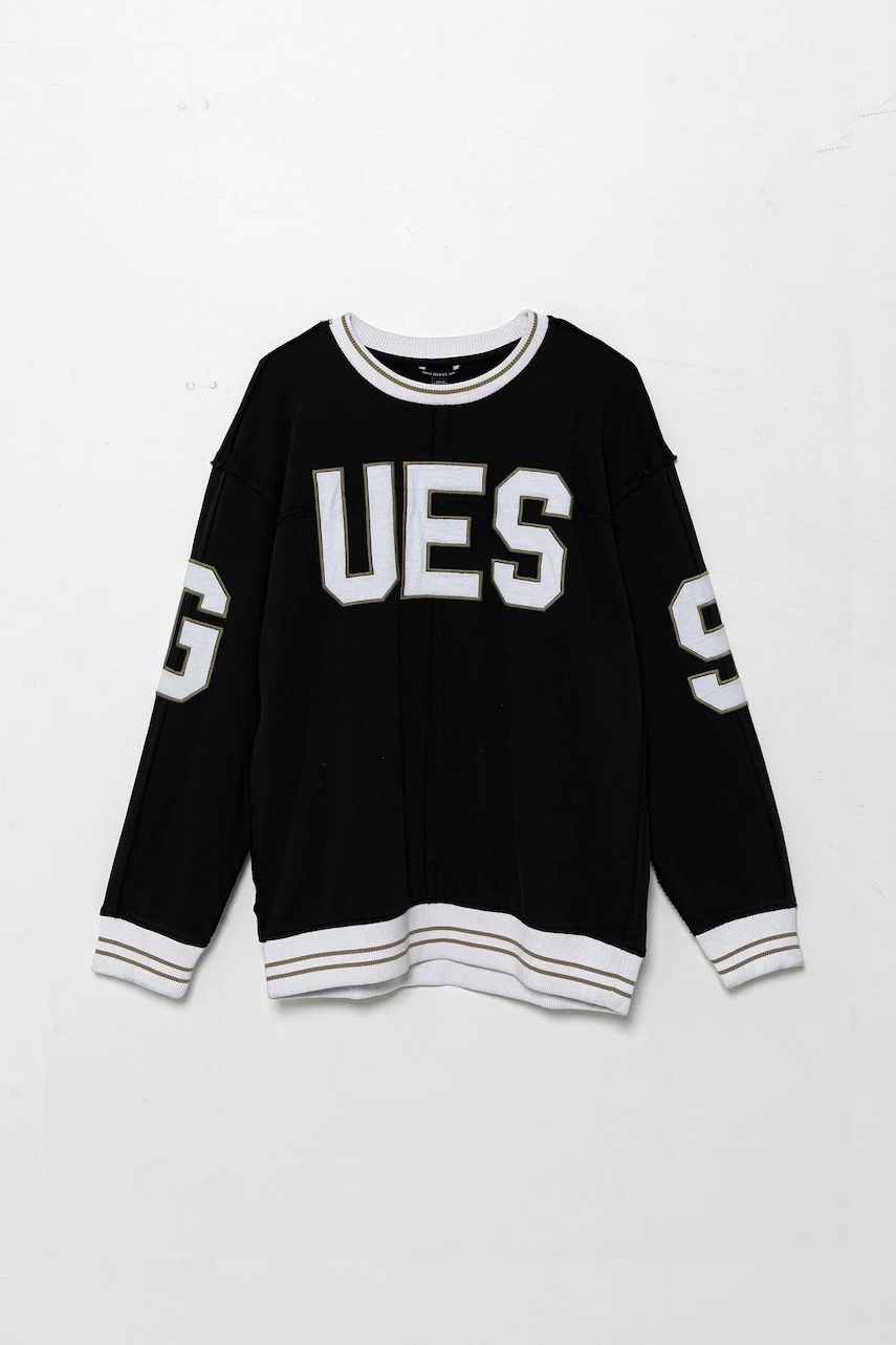Dětská bavlněná mikina Guess černá barva, s aplikací, L5GQ04 KA6R4