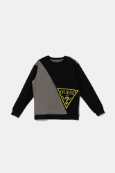 Dětská bavlněná mikina Guess černá barva, s aplikací, L5YQ04 KA6R4