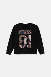 Dětská bavlněná mikina Guess černá barva, s aplikací, L5YQ07 KA6R4