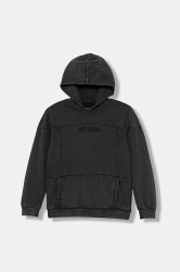 Dětská bavlněná mikina Guess černá barva, s kapucí, hladká, L5YQ08 KAX74