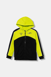 Dětská bavlněná mikina Guess černá barva, s kapucí, vzorovaná, N5YQ02 KA6R4