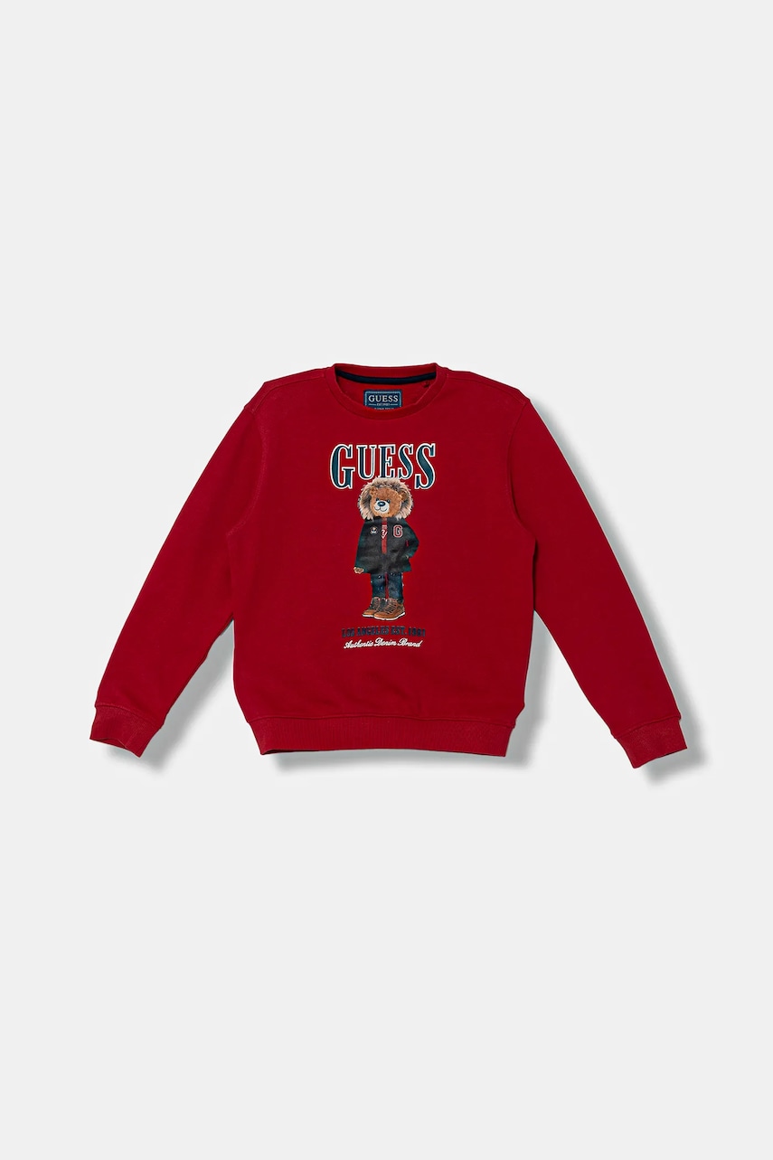 Dětská bavlněná mikina Guess červená barva, s potiskem, L5BQ07 KAD74