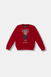 Dětská bavlněná mikina Guess červená barva, s potiskem, L5BQ07 KAD74