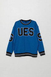 Dětská bavlněná mikina Guess modrá barva, s aplikací, L5GQ04 KA6R4
