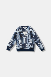 Dětská bavlněná mikina Guess modrá barva, vzorovaná, L5BQ05 KAD74