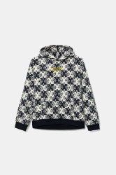 Dětská bavlněná mikina Guess tmavomodrá barva, s kapucí, vzorovaná, L5GQ03 KA6R4