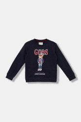 Dětská bavlněná mikina Guess tmavomodrá barva, s potiskem, L5YQ21 KAD74