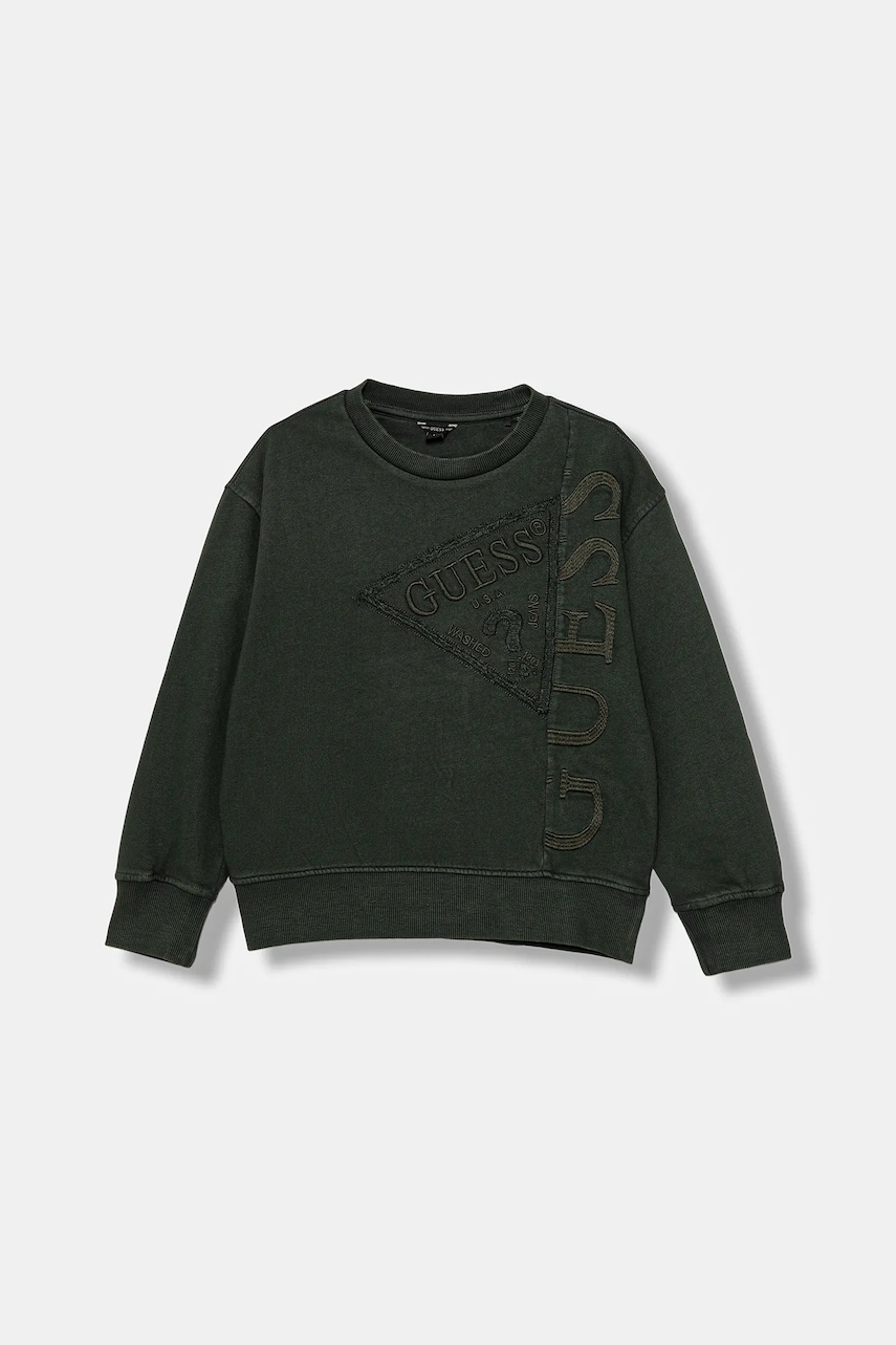 Dětská bavlněná mikina Guess zelená barva, s aplikací, L5BQ08 KAD74