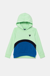 Dětská bavlněná mikina Guess zelená barva, s kapucí, vzorovaná, N5GQ02 KA6R4