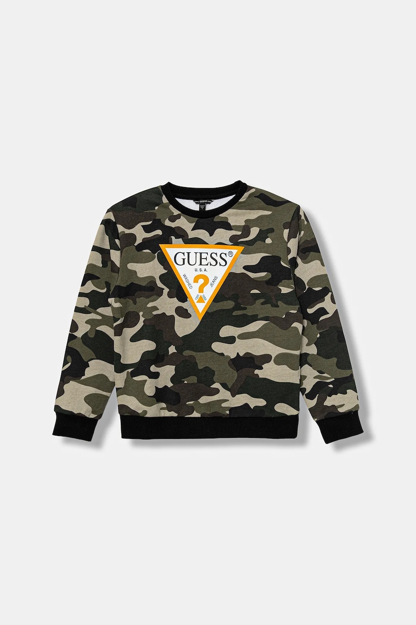 Dětská bavlněná mikina Guess zelená barva, vzorovaná, L5BQ05 KAD74