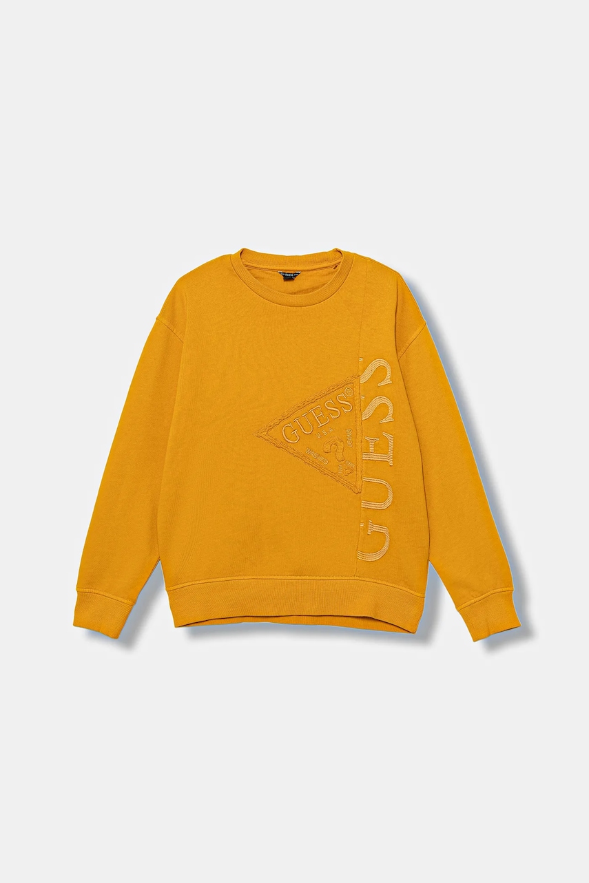 Dětská bavlněná mikina Guess žlutá barva, s aplikací, L5BQ08 KAD74