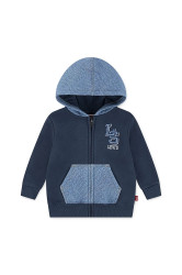 Dětská bavlněná mikina Levi's KNIT DENIM ZIP UP tmavomodrá barva, s kapucí, s potiskem, 6EN725