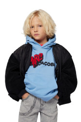Dětská bavlněná mikina Marc Jacobs modrá barva, s kapucí, s potiskem, W60631