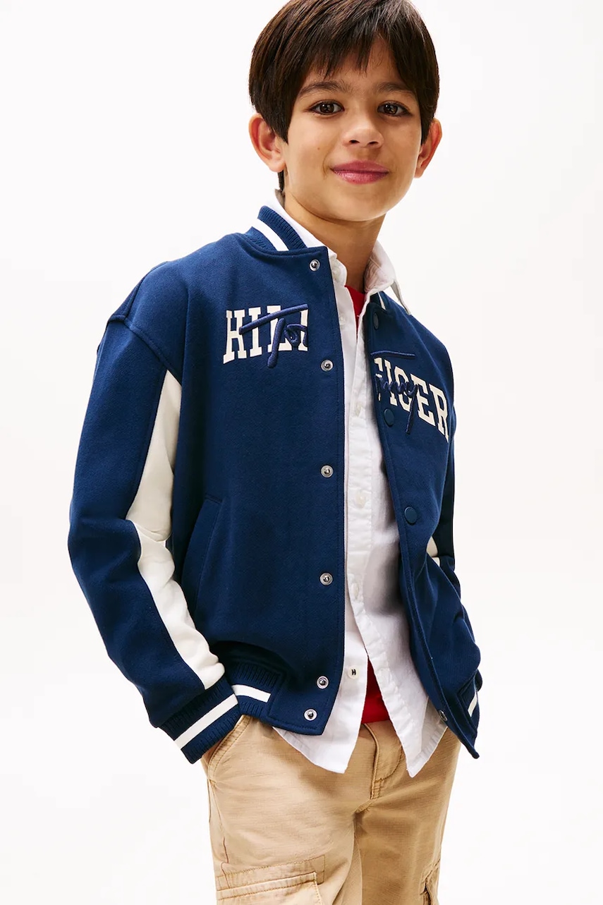 Dětská bavlněná mikina Tommy Hilfiger tmavomodrá barva, s potiskem, KB0KB09745