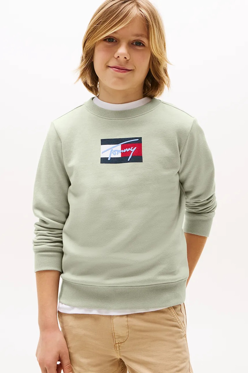 Dětská bavlněná mikina Tommy Hilfiger tyrkysová barva, s potiskem, KB0KB09741