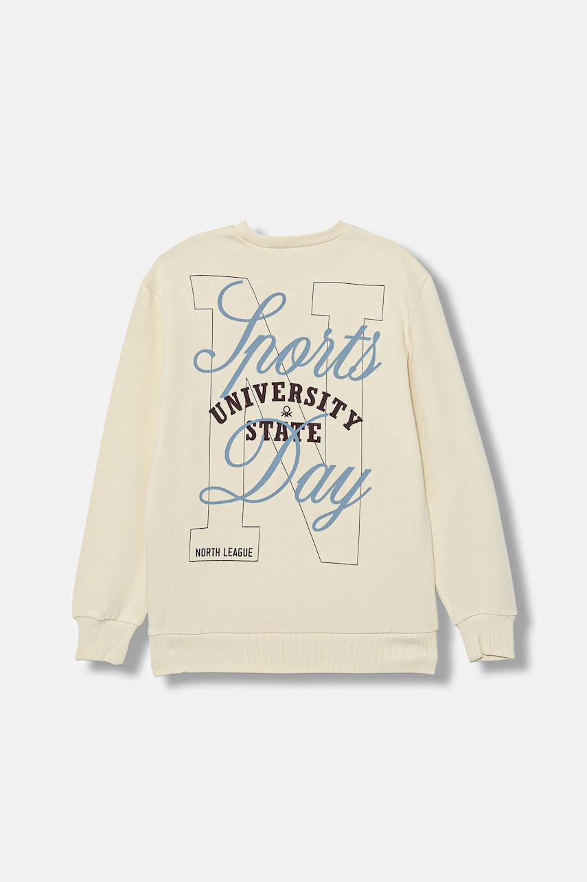 Dětská bavlněná mikina United Colors of Benetton béžová barva, hladká, 3J68C10QK