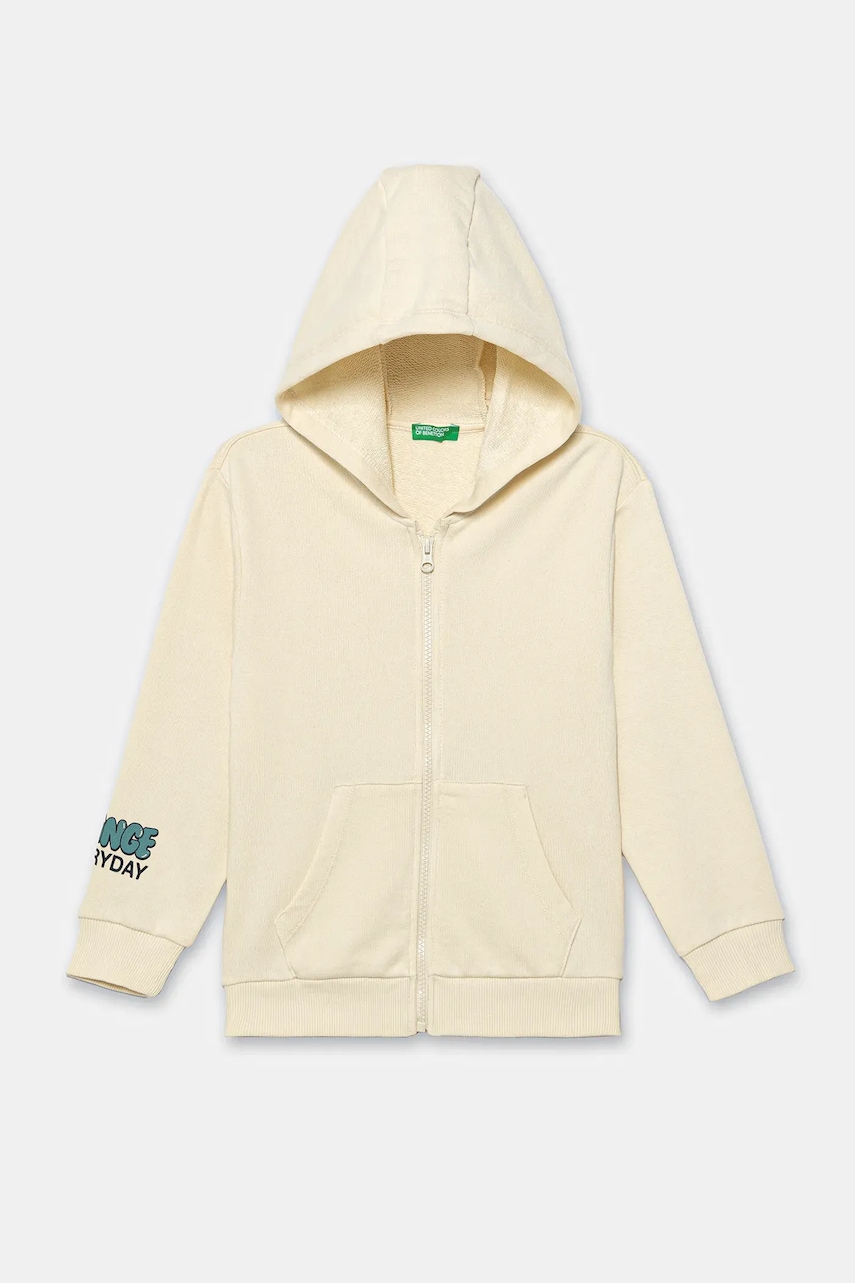 Dětská bavlněná mikina United Colors of Benetton béžová barva, s kapucí, vzorovaná, 3J68G503Y