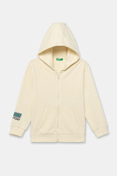 Dětská bavlněná mikina United Colors of Benetton béžová barva, s kapucí, vzorovaná, 3J68G503Y