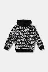 Dětská bavlněná mikina United Colors of Benetton černá barva, s kapucí, vzorovaná, 34GTC204K