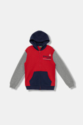 Dětská bavlněná mikina United Colors of Benetton červená barva, s kapucí, vzorovaná, 3J68C505C