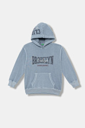 Dětská bavlněná mikina United Colors of Benetton modrá barva, s kapucí, s potiskem, 3WITC2054