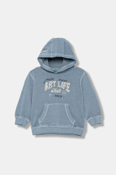 Dětská bavlněná mikina United Colors of Benetton modrá barva, s kapucí, s potiskem, 3WITG2015