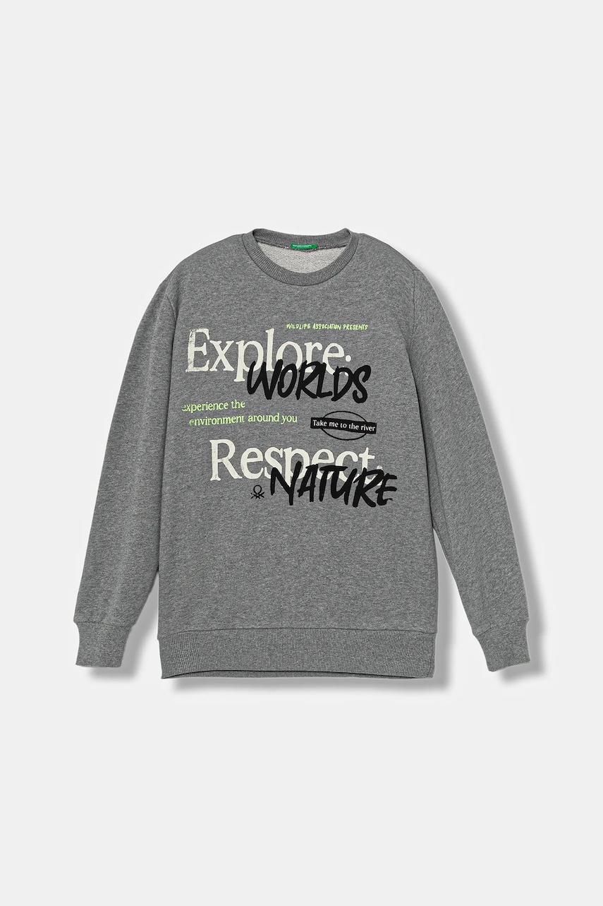 Dětská bavlněná mikina United Colors of Benetton šedá barva, hladká, 3J68C10QK