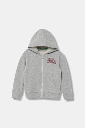 Dětská bavlněná mikina United Colors of Benetton šedá barva, s kapucí, hladká, 3J68G503V