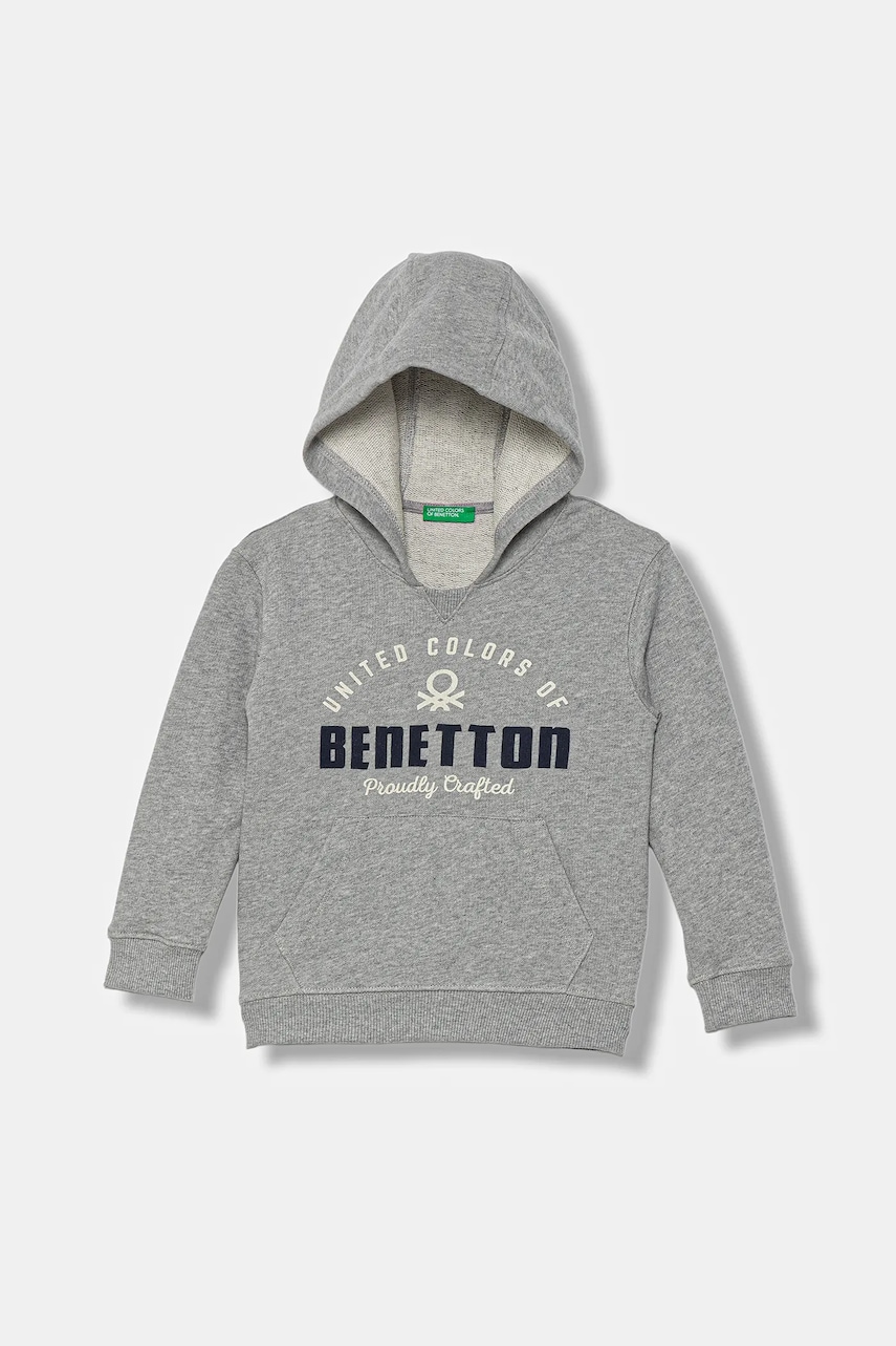 Dětská bavlněná mikina United Colors of Benetton šedá barva, s kapucí, vzorovaná, 3J68G2014