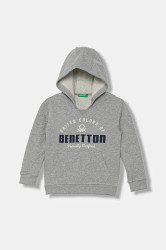Dětská bavlněná mikina United Colors of Benetton šedá barva, s kapucí, vzorovaná, 3J68G2014