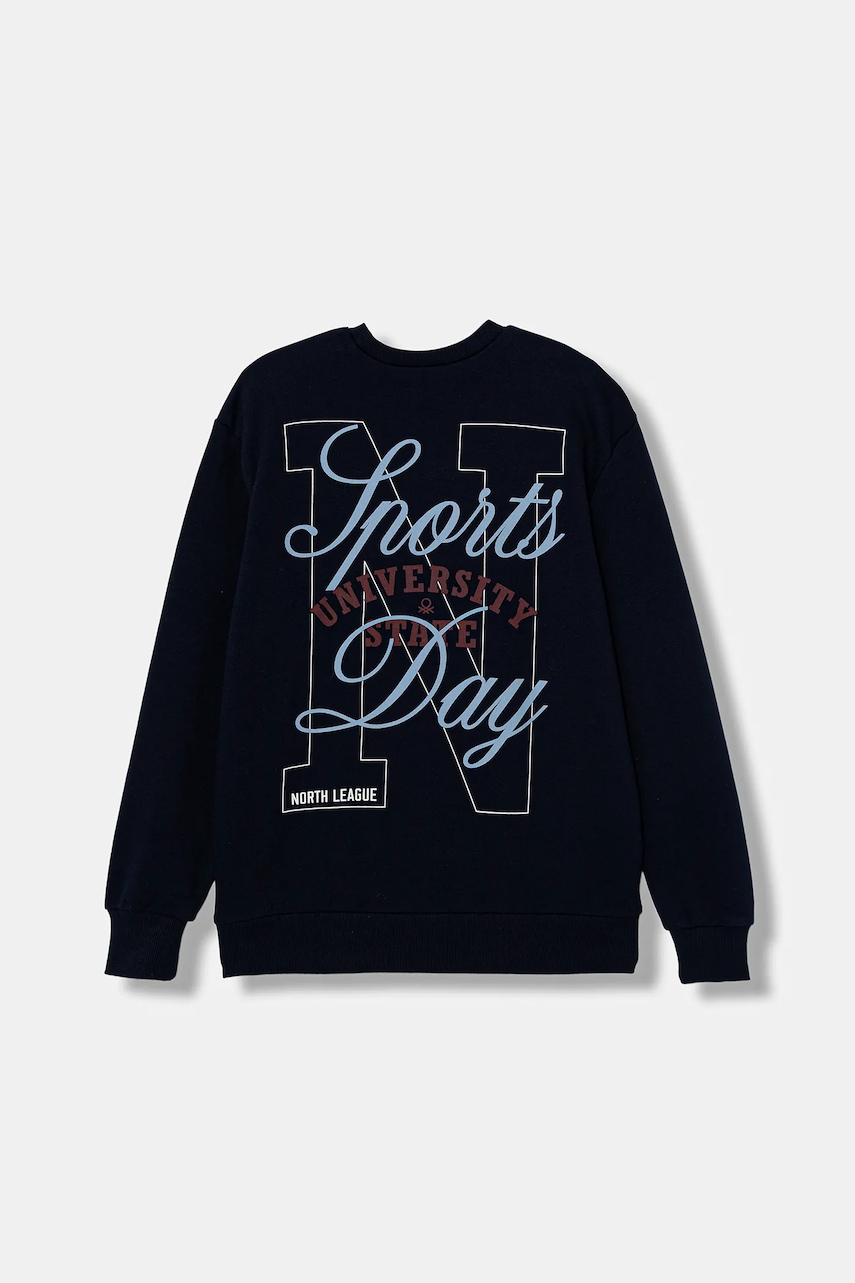 Dětská bavlněná mikina United Colors of Benetton tmavomodrá barva, hladká, 3J68C10QK