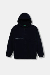 Dětská bavlněná mikina United Colors of Benetton tmavomodrá barva, s kapucí, s potiskem, 3J68C505G