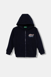 Dětská bavlněná mikina United Colors of Benetton tmavomodrá barva, s kapucí, vzorovaná, 3J68G503Y