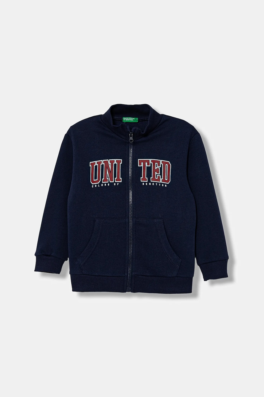 Dětská bavlněná mikina United Colors of Benetton tmavomodrá barva, s potiskem, 3J70G5033