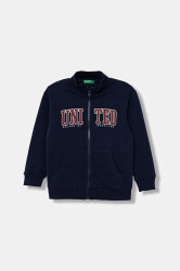 Dětská bavlněná mikina United Colors of Benetton tmavomodrá barva, s potiskem, 3J70G5033