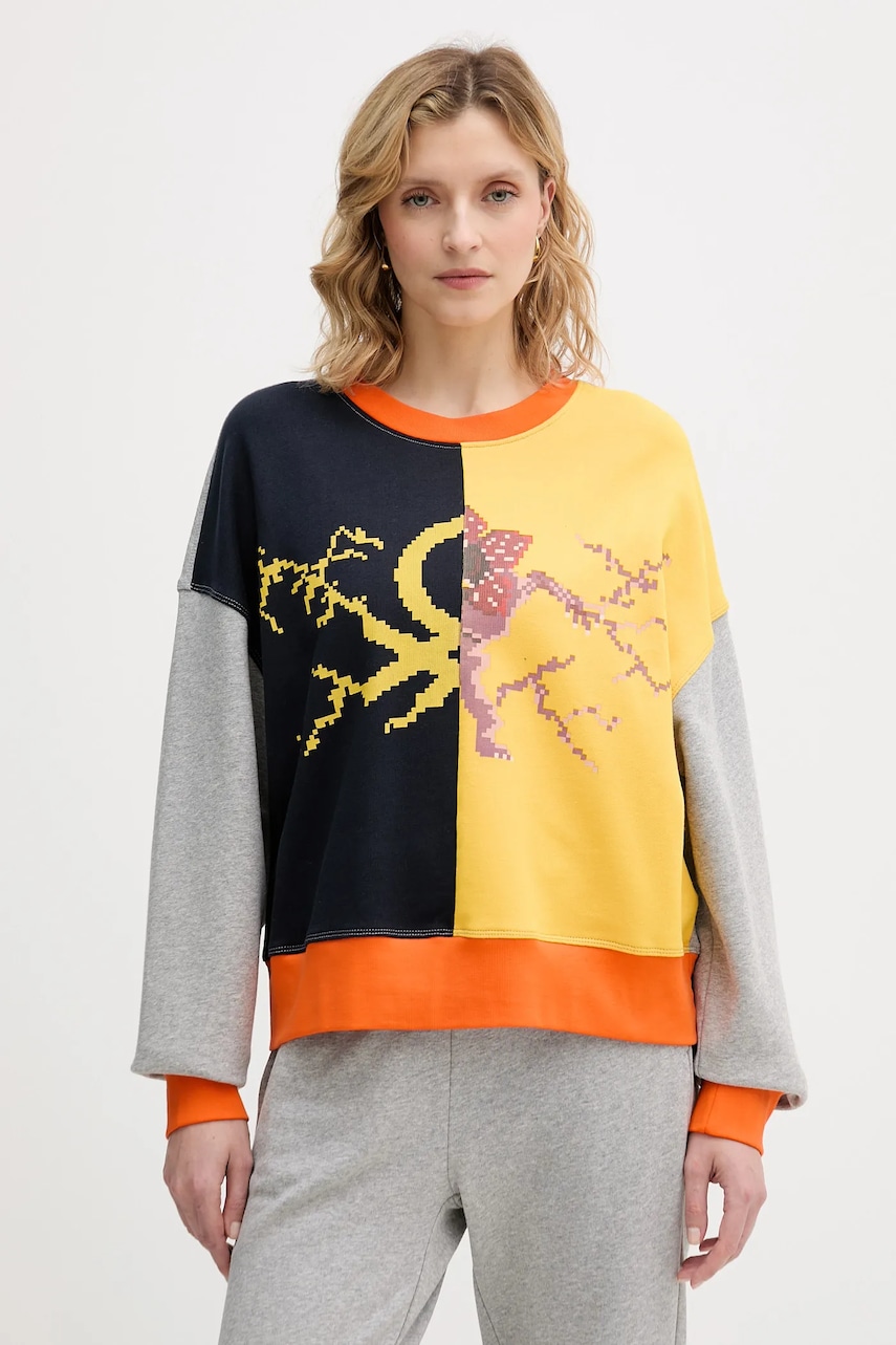 Dětská bavlněná mikina United Colors of Benetton x Stranger Things dámská, šedá barva, vzorovaná, 33NVD10BB