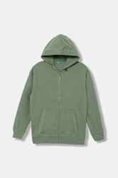 Dětská bavlněná mikina United Colors of Benetton zelená barva, s kapucí, hladká, 3NBMC505H