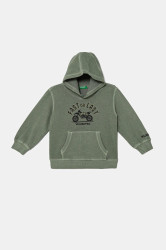 Dětská bavlněná mikina United Colors of Benetton zelená barva, s kapucí, s potiskem, 3WITG2015