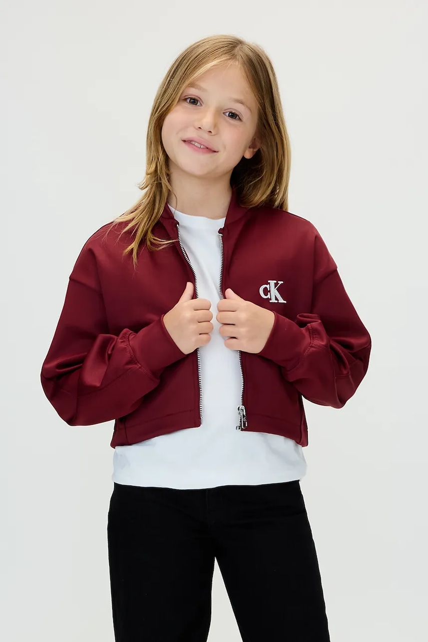 Dětská bomber bunda Calvin Klein Jeans vínová barva, IG0IG03076