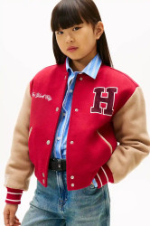 Dětská bomber bunda s příměsí vlny Tommy Hilfiger červená barva, KG0KG08859