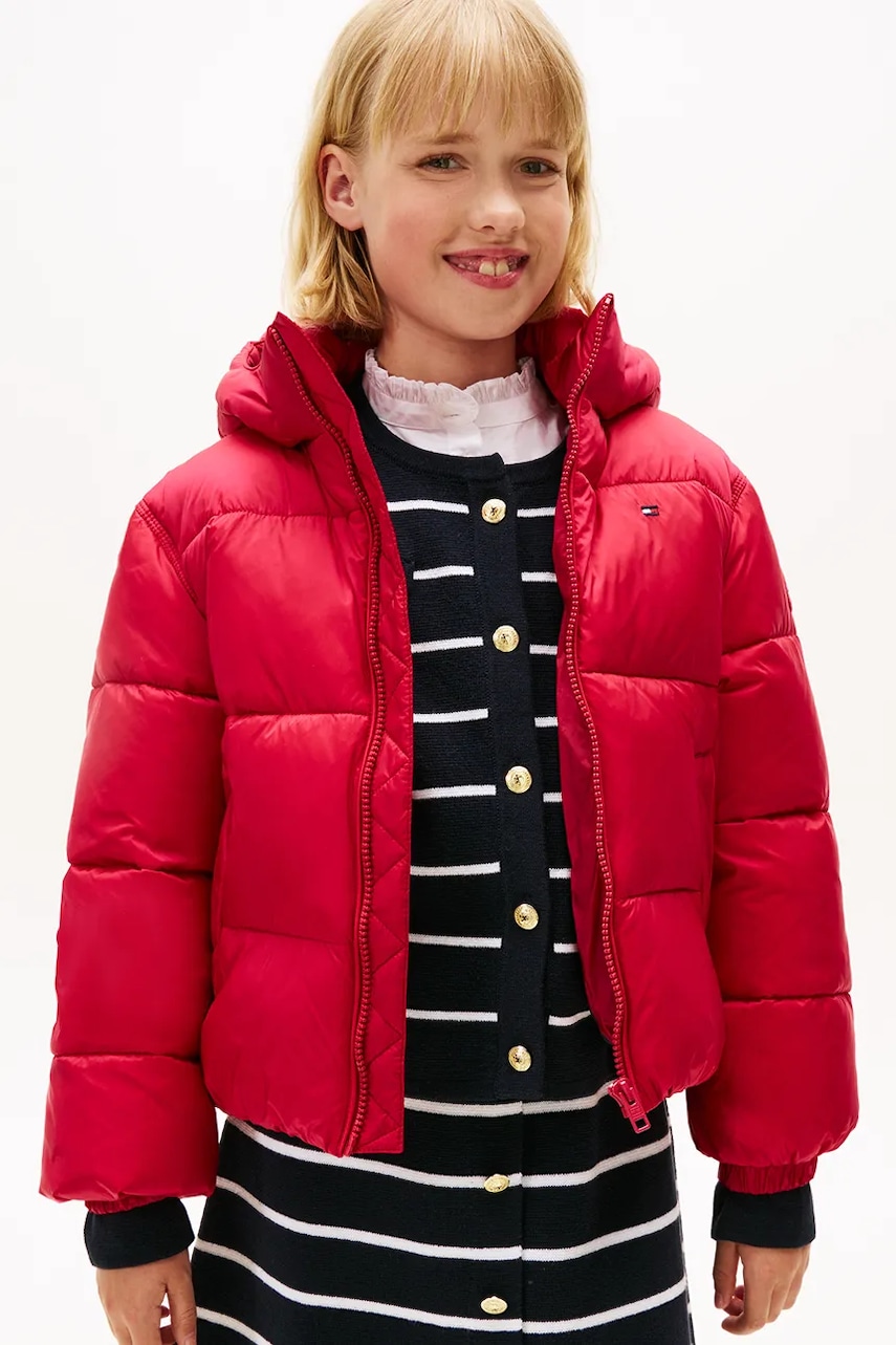 Dětská bunda Tommy Hilfiger červená barva, KG0KG08759