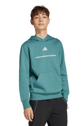 Dětská mikina adidas zelená barva, s kapucí, s potiskem, KC2804