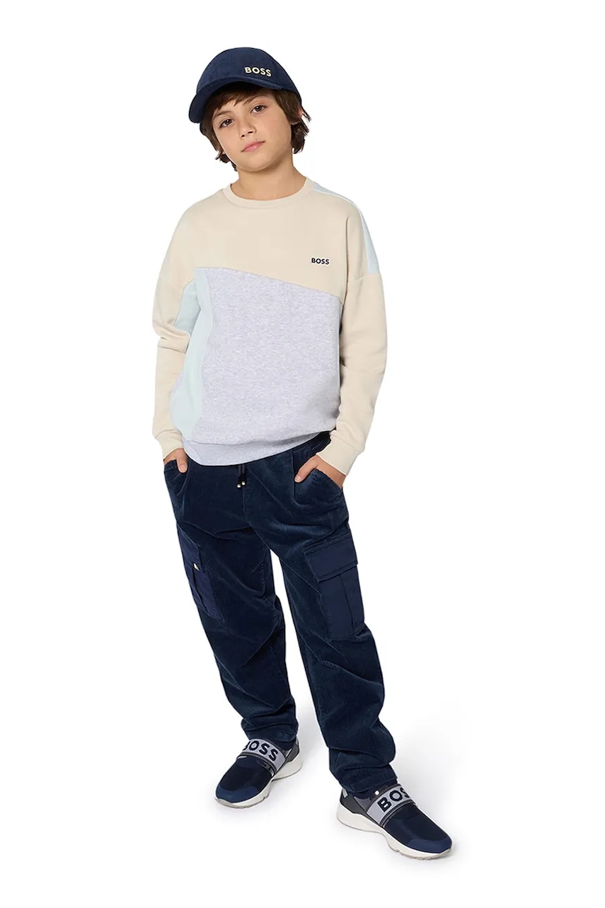 Dětská mikina BOSS béžová barva, vzorovaná, J52352