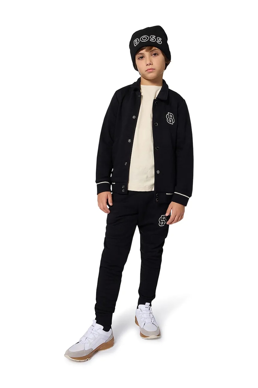 Dětská mikina BOSS černá barva, s aplikací, J52325