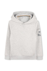 Dětská mikina BOSS šedá barva, s kapucí, hladká, J52354